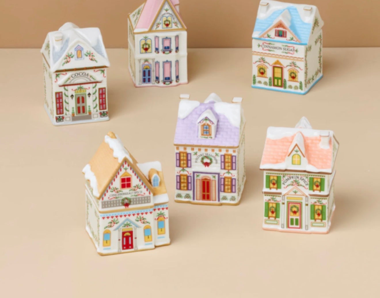 Lenox Spice Village 6 Piece Christmas Spice Jar Set
