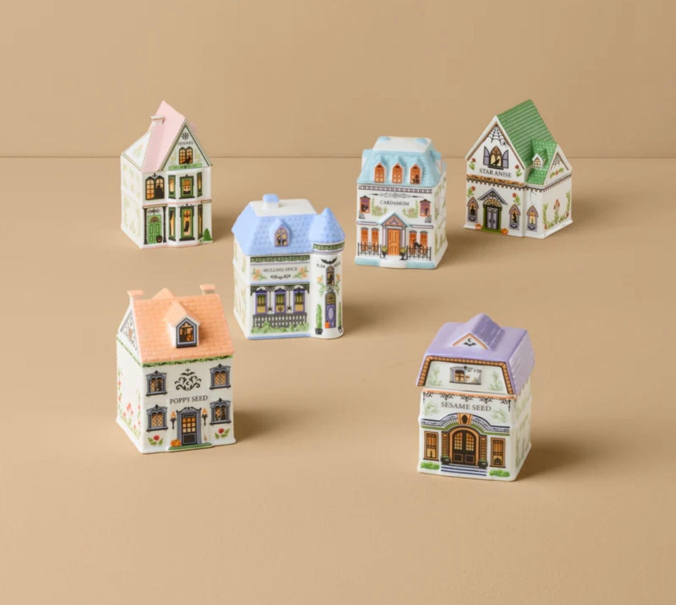 Lenox Spice Village 6 Piece Halloween Spice Jar Set